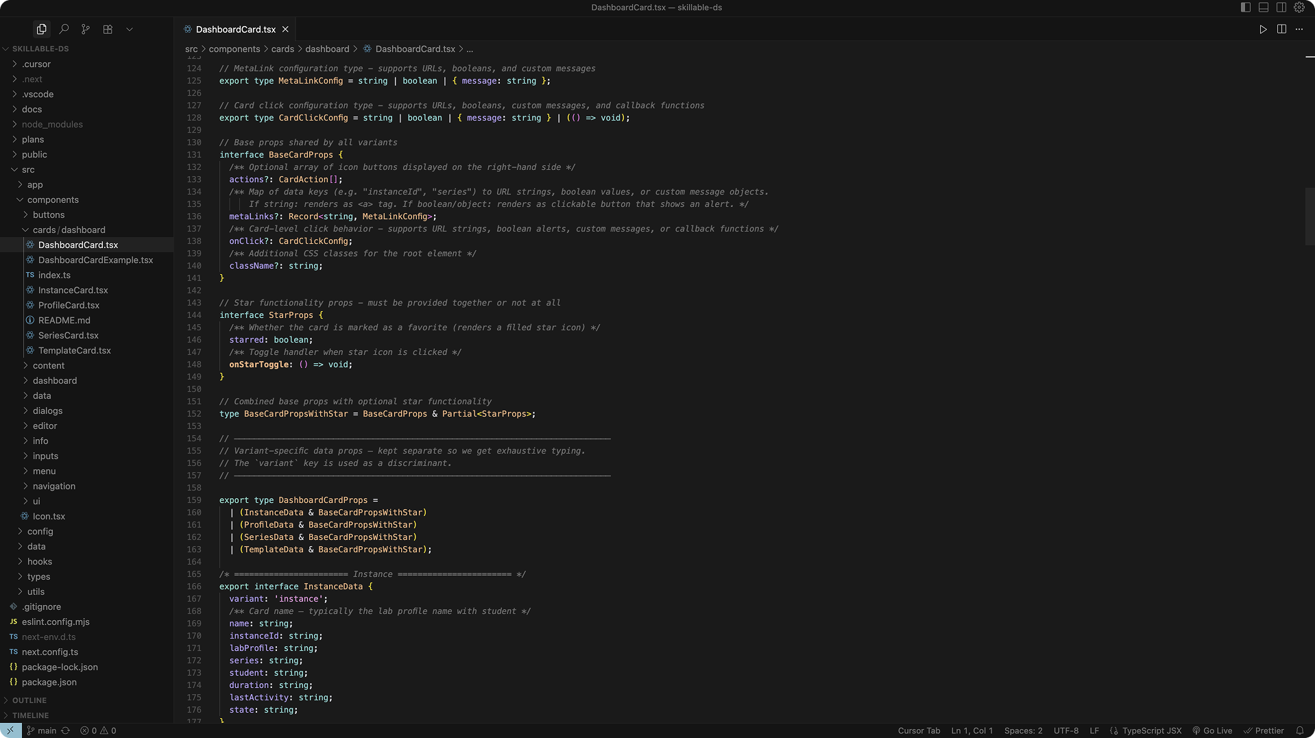 Screenshot of Cursor with code for dashboard card