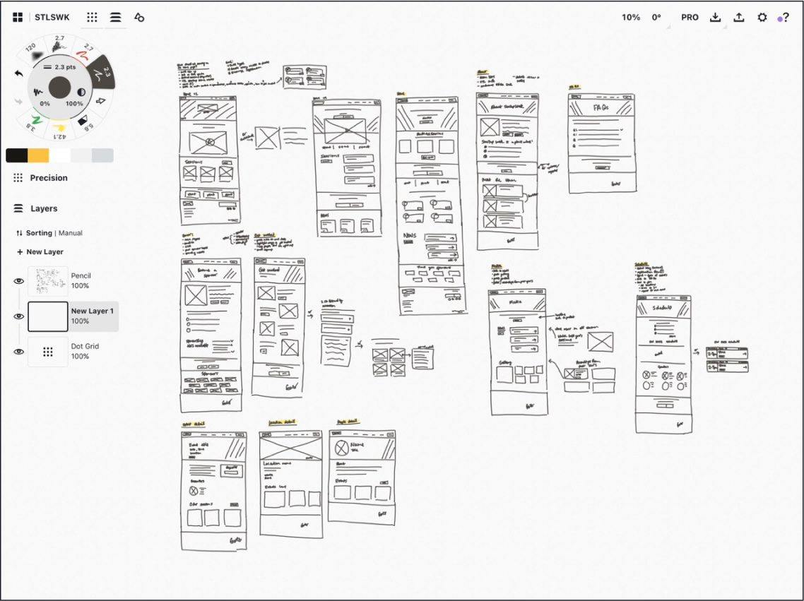 Hand-drawn wireframes for Startup Week website